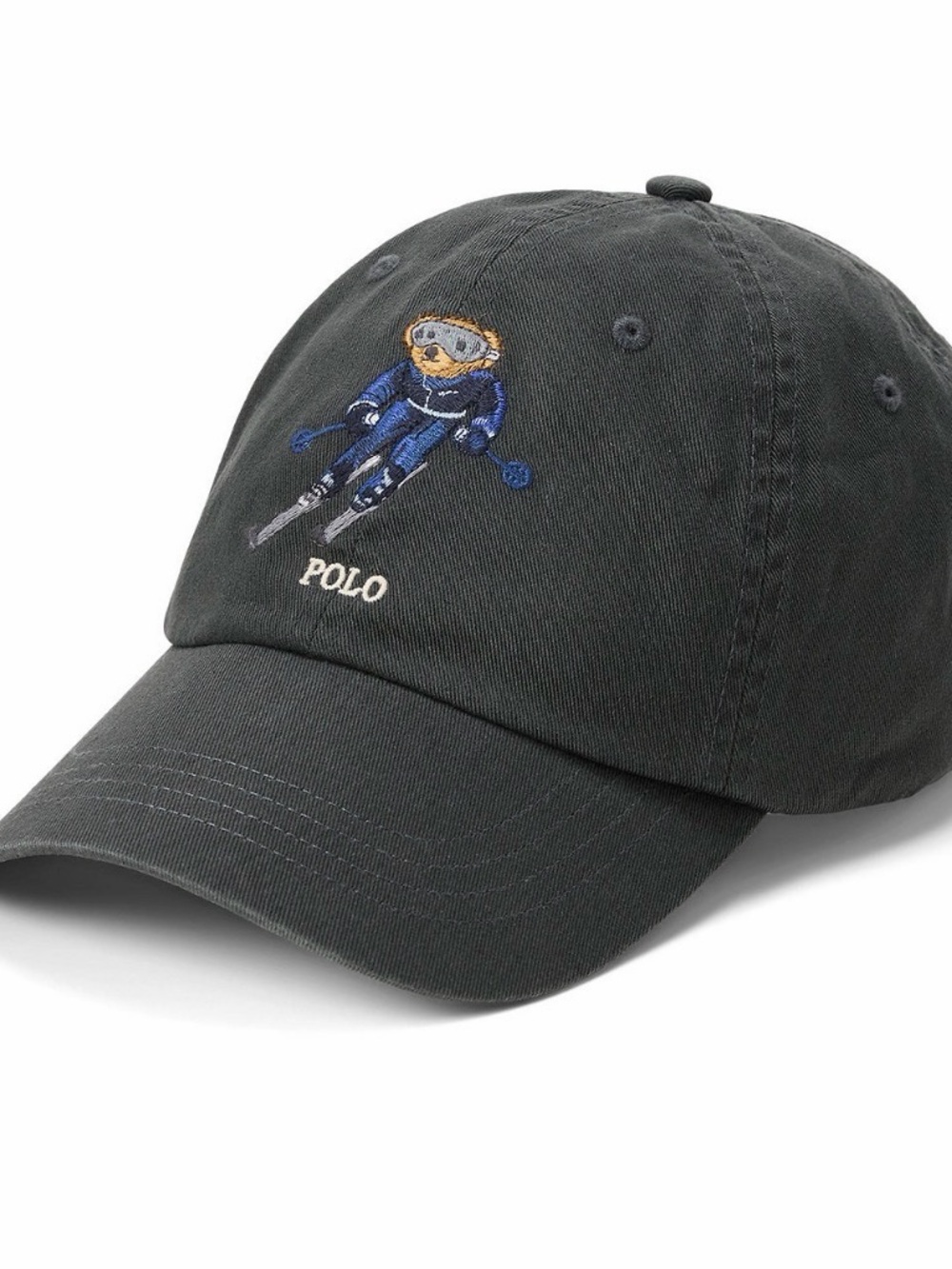 Polo by Ralph Lauren Dark Gray Baseball Cap with Skiing Bear Embroidery